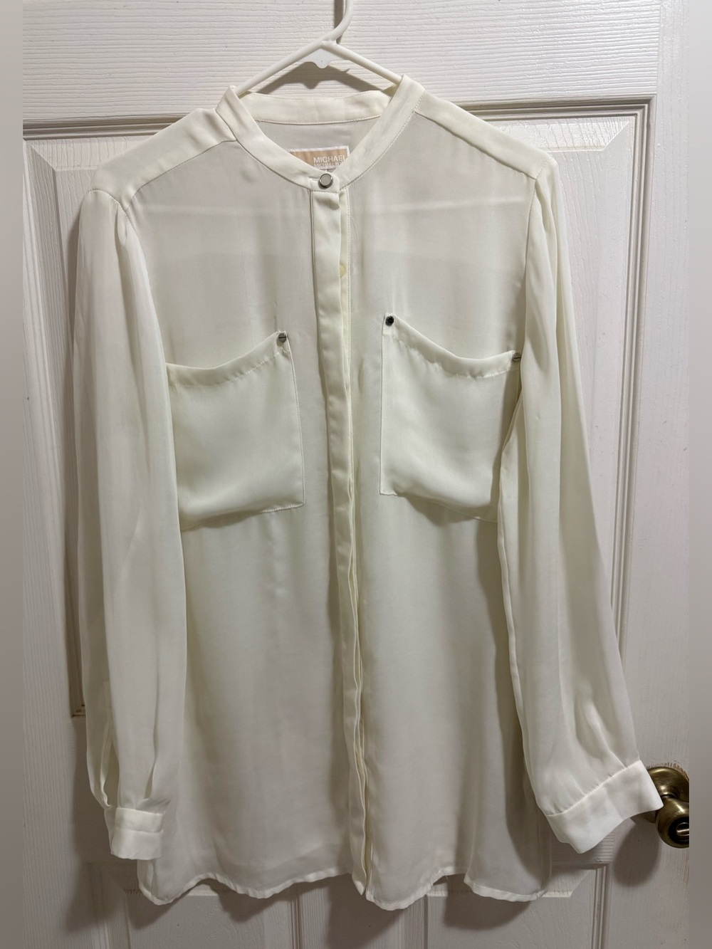 Michael Kors Ivory Button-Front Blouse with Chest Pockets